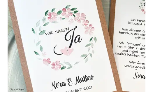 Hochzeitseinladung Blumenkranz Vintage Boho Postkarte