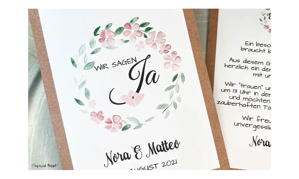 Hochzeitseinladung Blumenkranz Vintage Boho Postkarte
