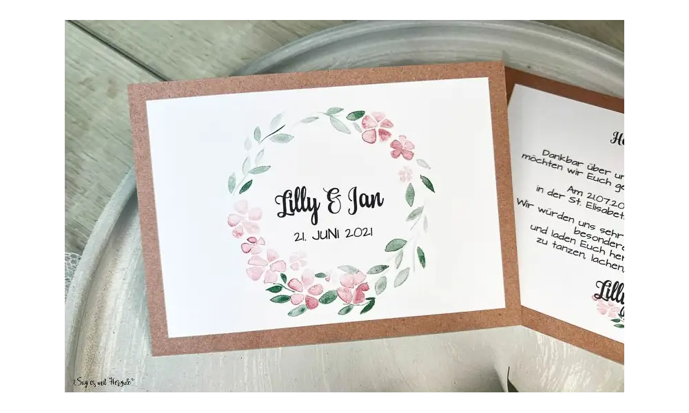 Hochzeitseinladung Blumenkranz Vintage Boho Postkarte