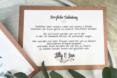 Hochzeitseinladung Blumenkranz Vintage Boho Postkarte