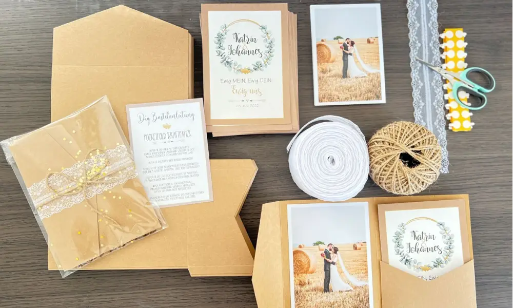 Hochzeitseinladungen Pocketfold Kraftpapier Spitze