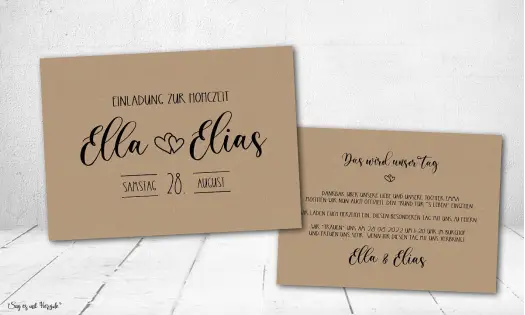 Einladung Hochzeit natürlich Kraftpapier