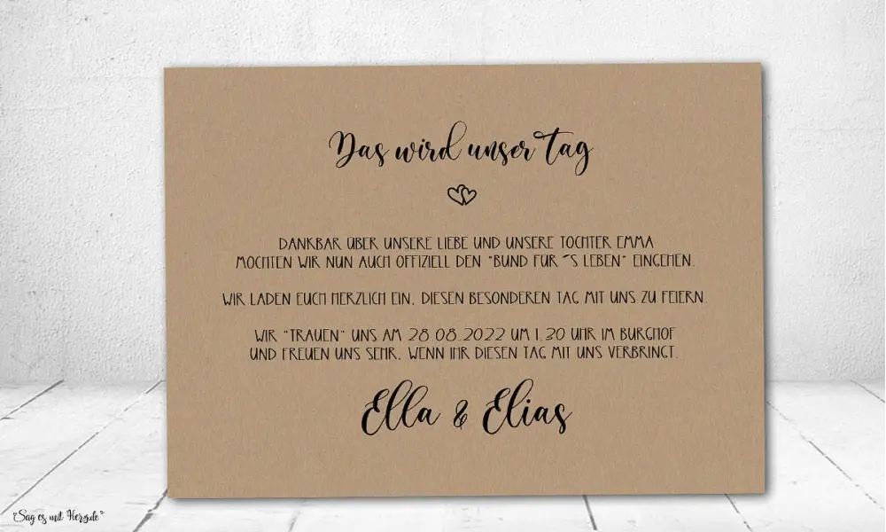 Einladung Hochzeit natürlich Kraftpapier