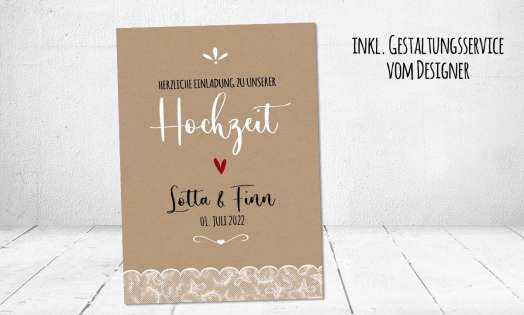 Einladungskarten Hochzeit Kraftpapier Spitze