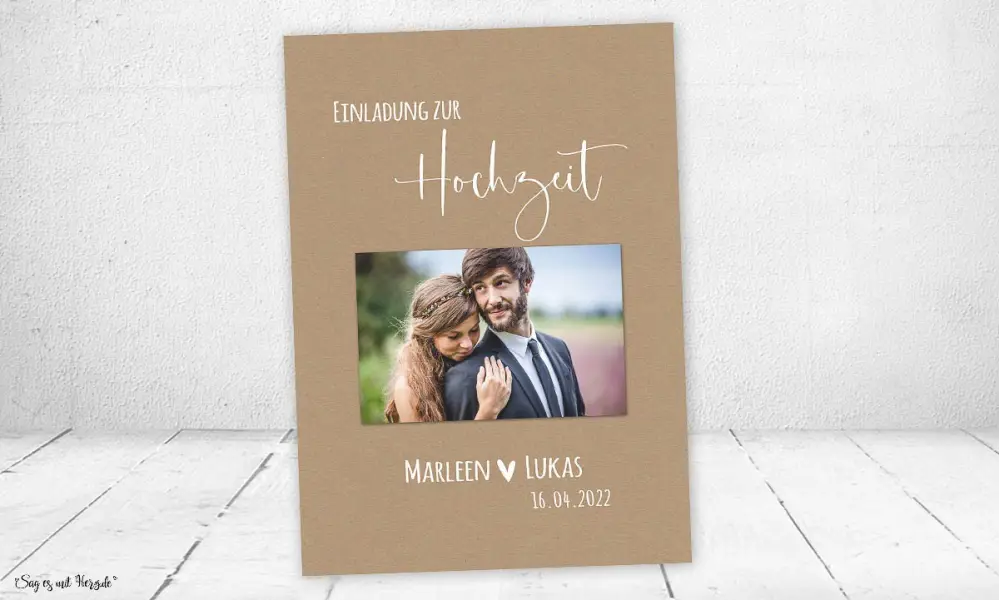 Einladungskarten Hochzeit Kraftpapier einseitig