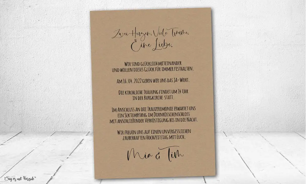 Einladungskarten Hochzeit Kraftpapier einseitig