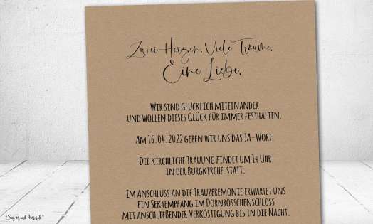 Einladungskarten Hochzeit Kraftpapier einseitig