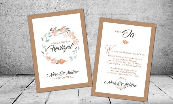 Einladungskarte Hochzeit floral aquarell