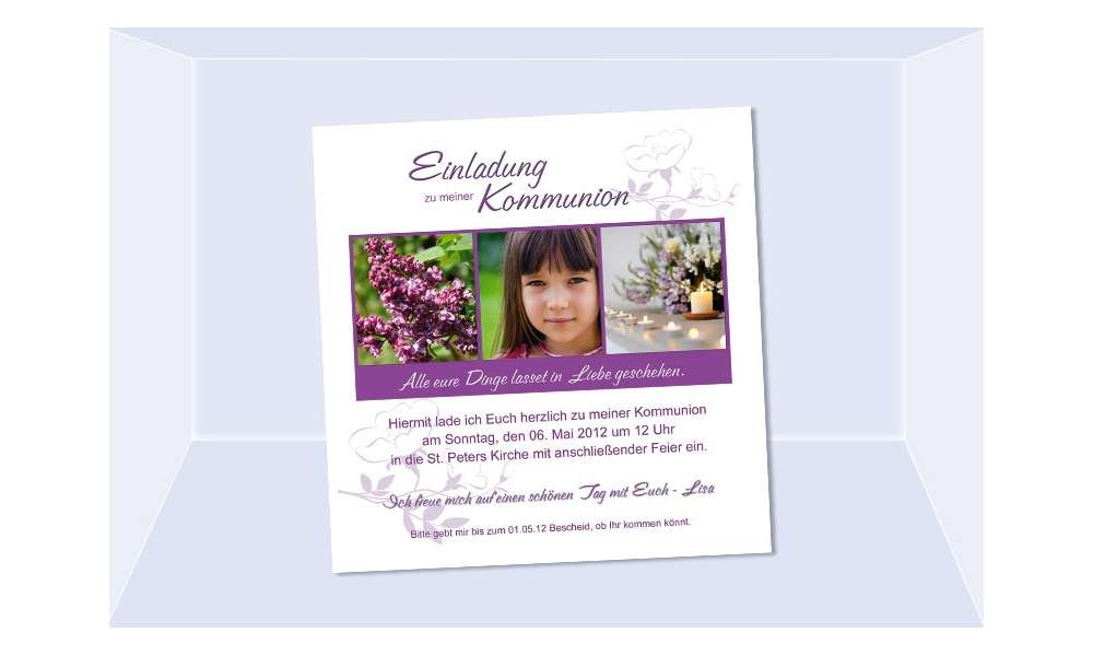 Einladung Kommunion / Konfirmation, Fotokarte 12,5x12,5 cm