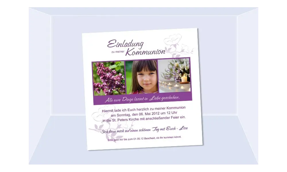Einladung Kommunion / Konfirmation, Fotokarte 12,5x12,5 cm