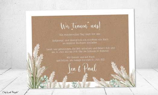 Einladungskarten Hochzeit Kraftpapier Pampas Boho