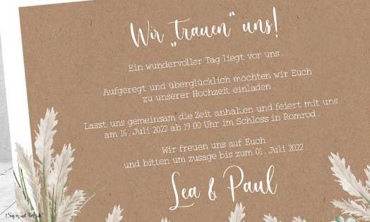 Einladungskarten Hochzeit Kraftpapier Pampas Boho