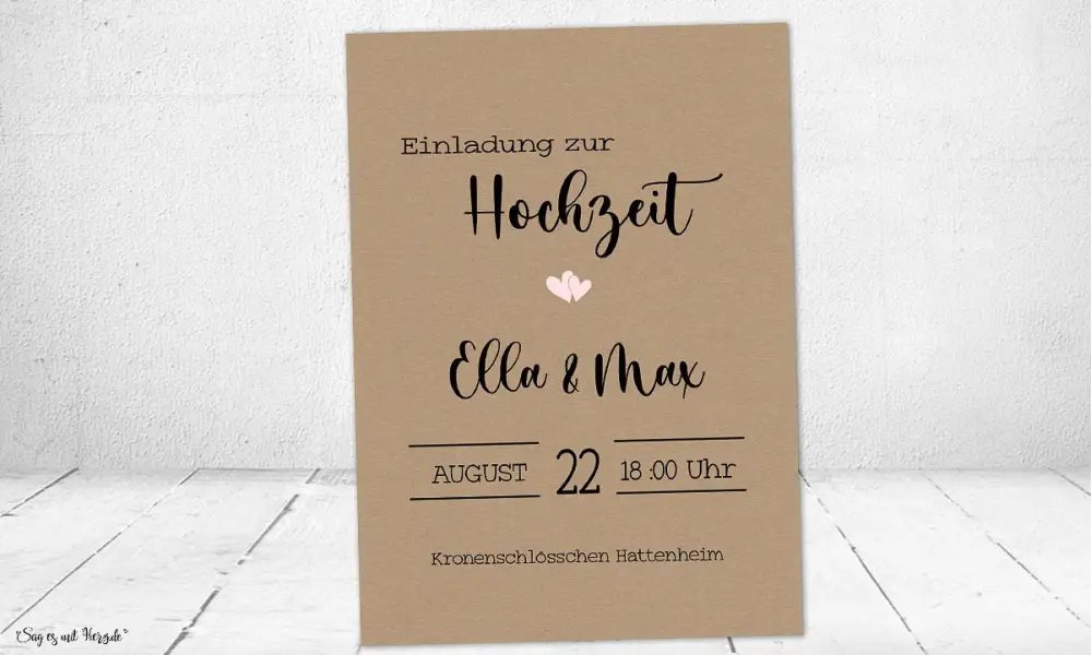 Einladungskarten Hochzeit Kraftpapier einfach