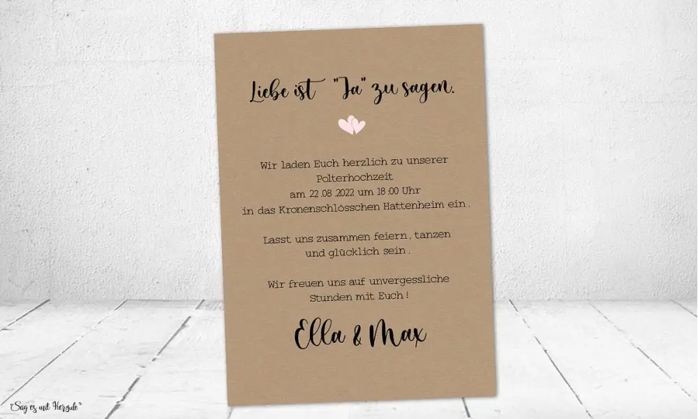Einladungskarten Hochzeit Kraftpapier einfach