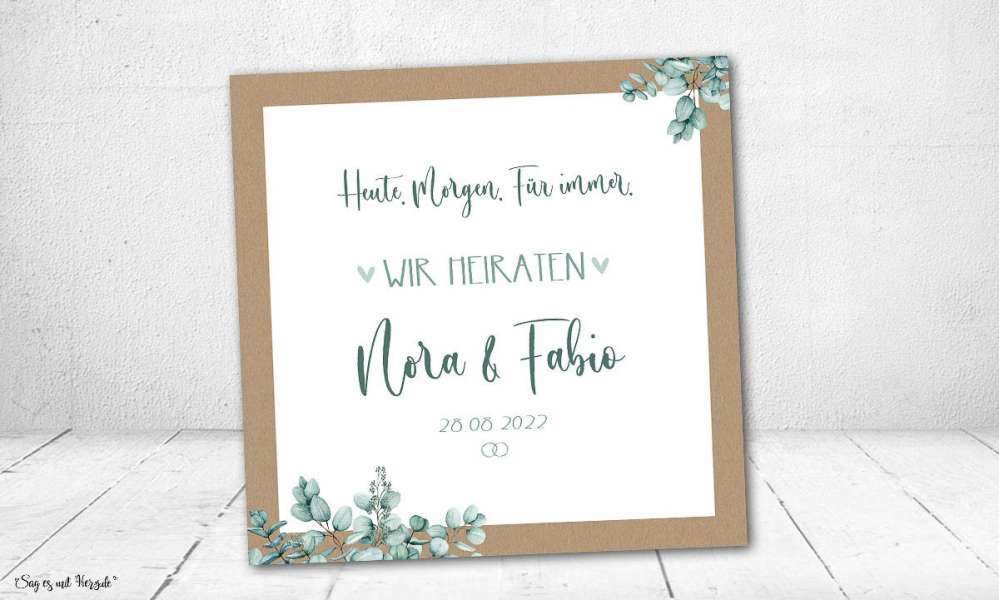 Einladungskarten Hochzeit Boho Eukalyptus quadratisch