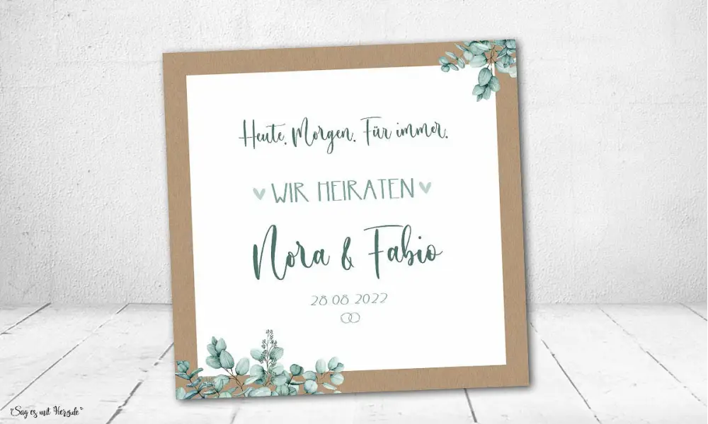 Einladungskarten Hochzeit Boho Eukalyptus quadratisch