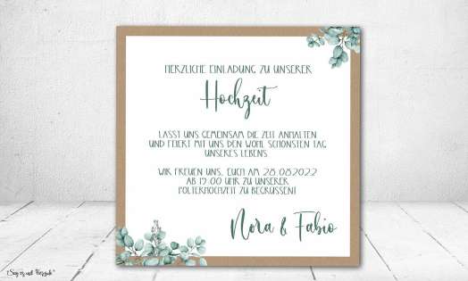 Einladungskarten Hochzeit Boho Eukalyptus quadratisch