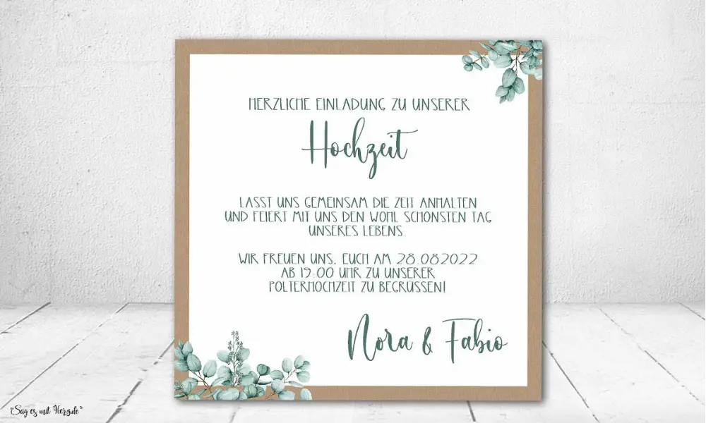 Einladungskarten Hochzeit Boho Eukalyptus quadratisch