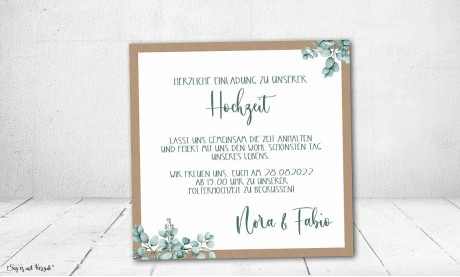 Einladungskarten Hochzeit Boho Eukalyptus quadratisch