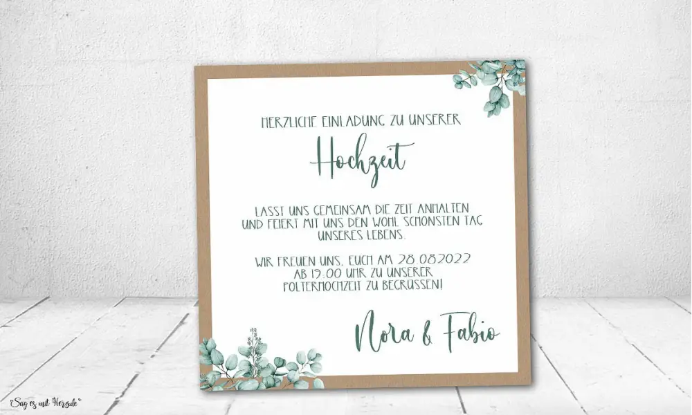 Einladungskarten Hochzeit Boho Eukalyptus quadratisch