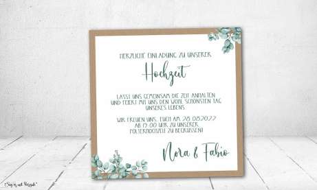 Einladungskarten Hochzeit Boho Eukalyptus quadratisch