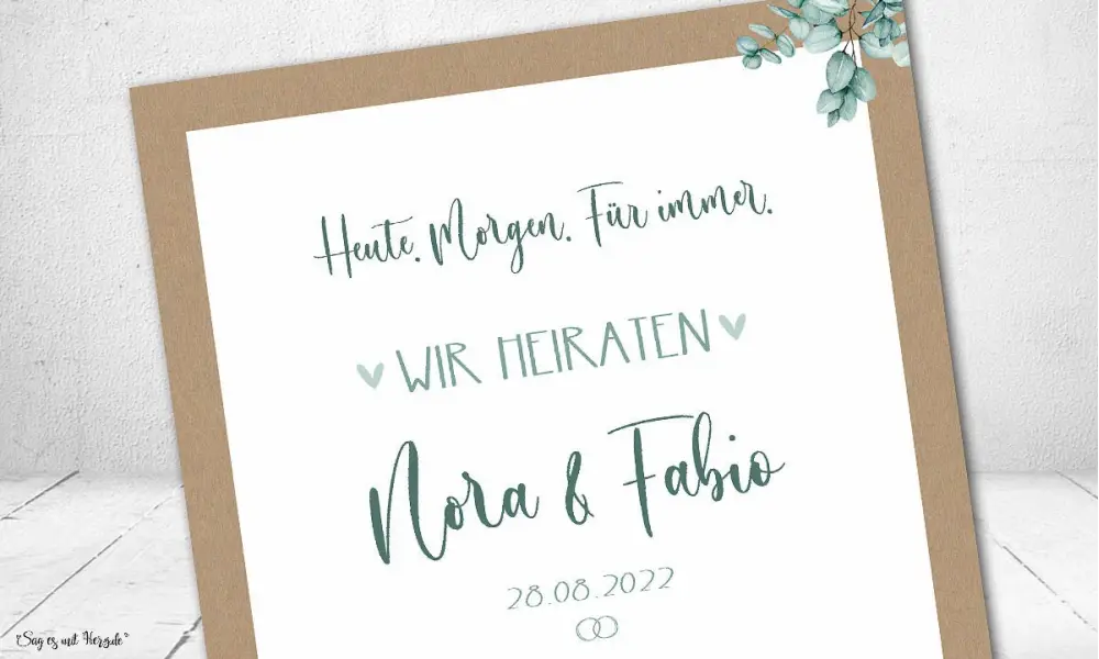 Einladungskarten Hochzeit Boho Eukalyptus quadratisch
