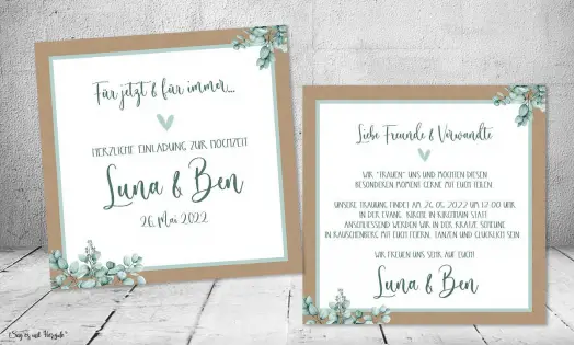 Einladung Hochzeit Kraftpapier quadratisch Boho
