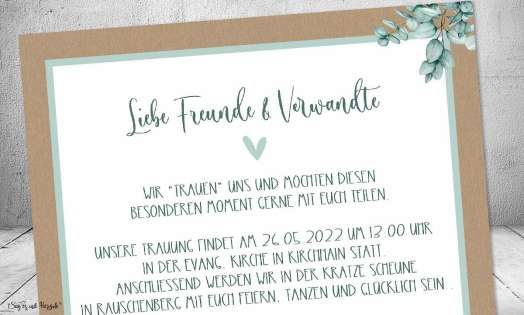 Einladung Hochzeit Kraftpapier quadratisch Boho