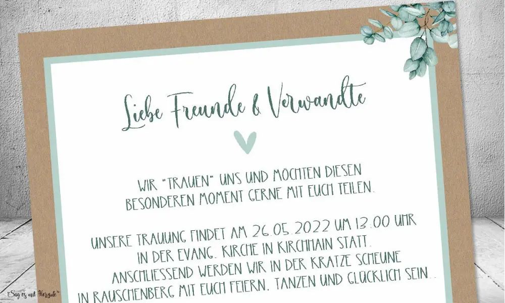 Einladung Hochzeit Kraftpapier quadratisch Boho