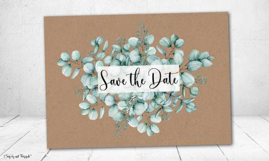 Save the Date Einladung Hochzeit Kraftpapier Eukalyptus