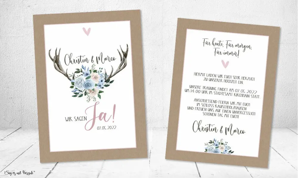Einladungskarte Hochzeit Geweih