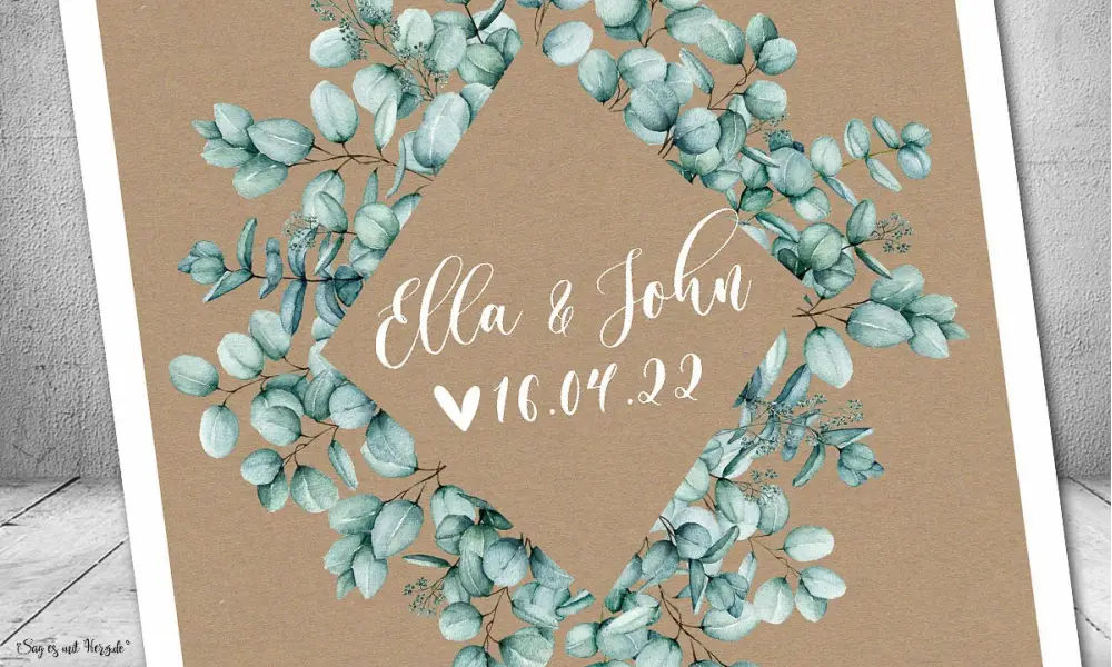 Einladungskarten Hochzeit Eukalyptus Kraftpapier