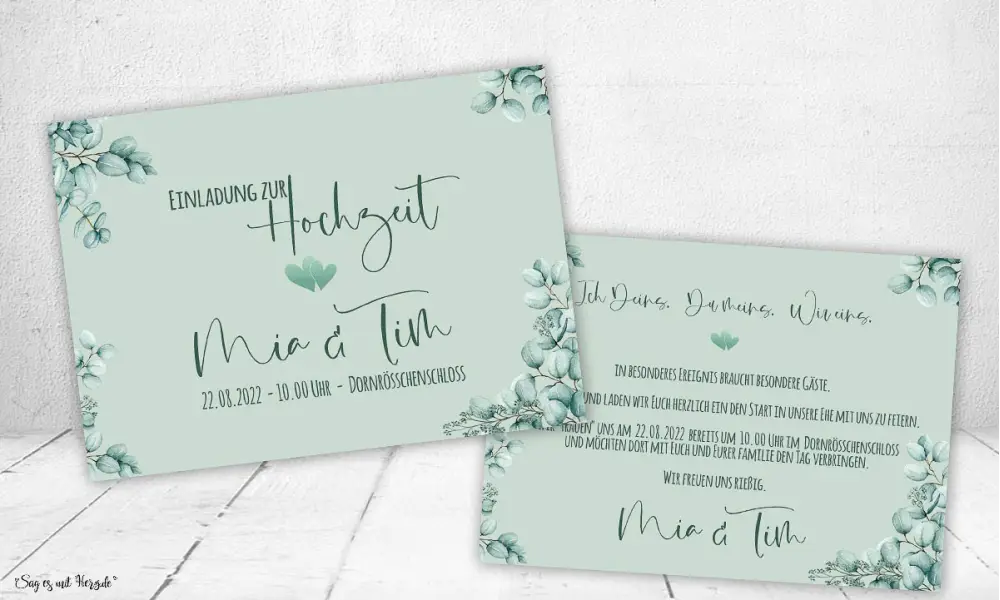 Einladungskarten Hochzeit soft Greenery