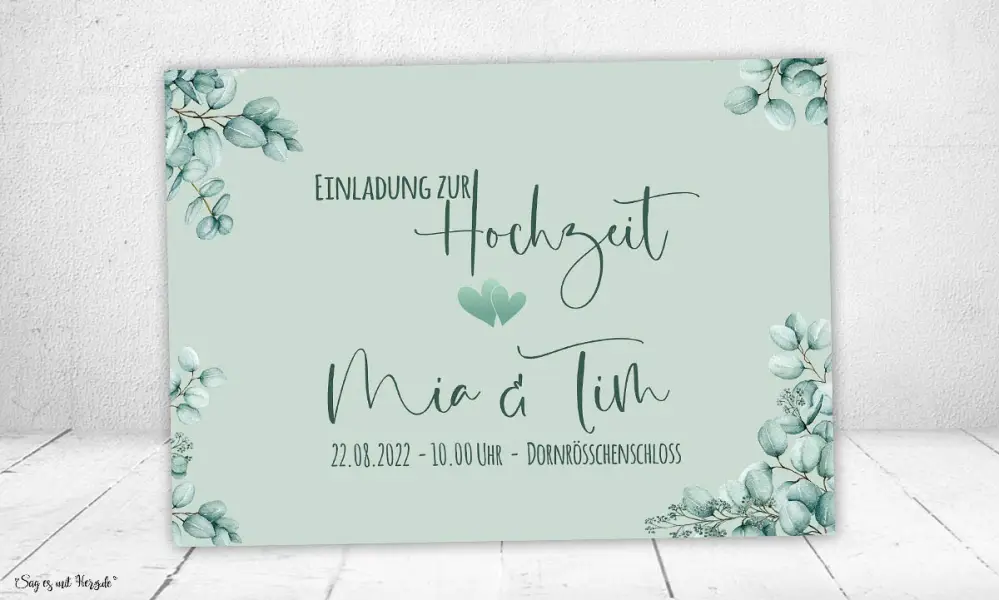 Einladungskarten Hochzeit soft Greenery