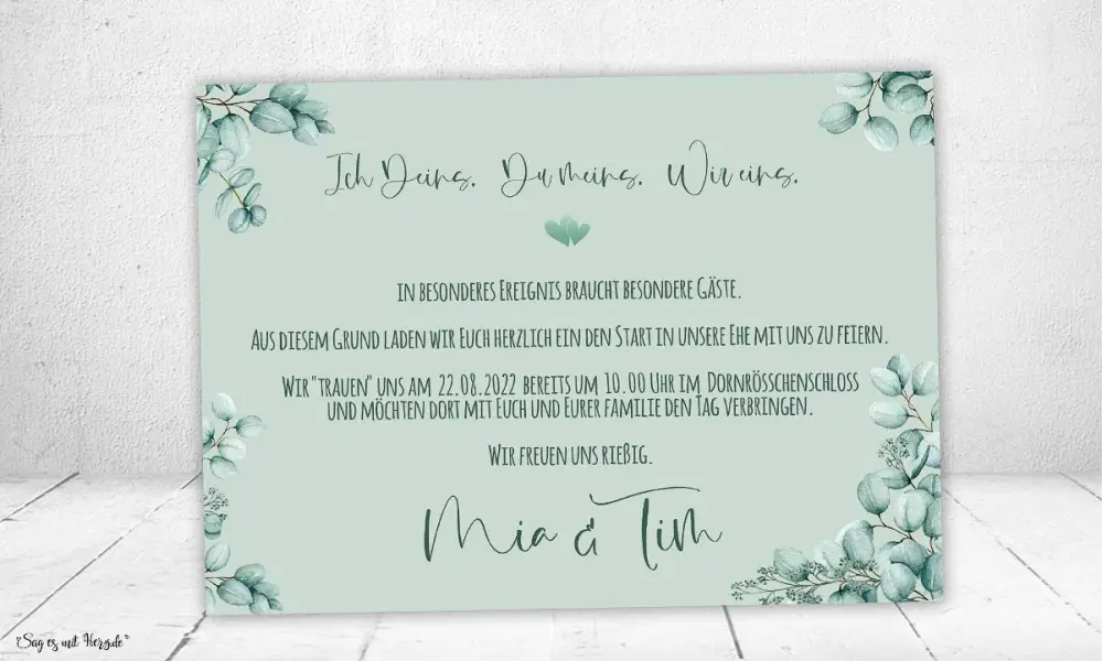 Einladungskarten Hochzeit soft Greenery