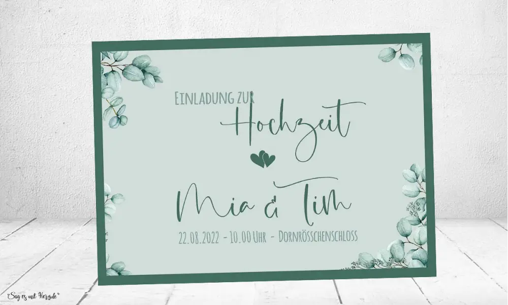 Einladungskarten Hochzeit soft Greenery