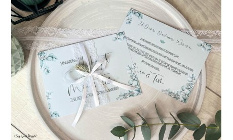 Einladungskarten Hochzeit soft Greenery mintgrün Eukalyptus Postkarte