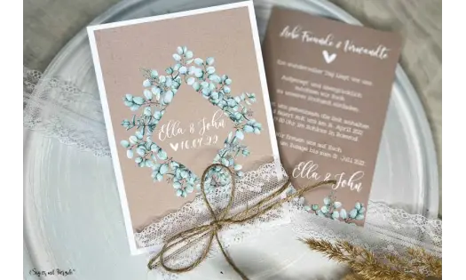 Einladungskarten Hochzeit Eukalyptus Kraftpapier