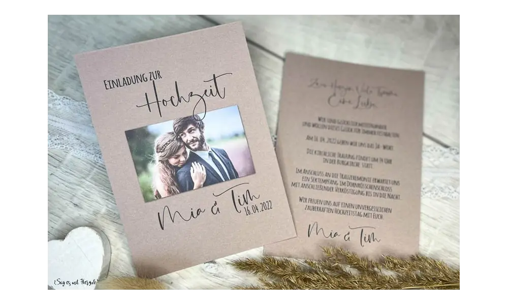 Einladungskarten Hochzeit rustic Kraftpapier Eukalyptus mit Foto