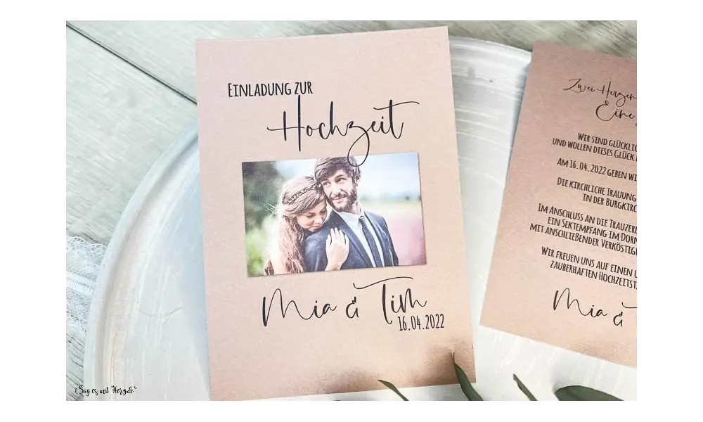 Einladungskarten Hochzeit rustic Kraftpapier Eukalyptus mit Foto