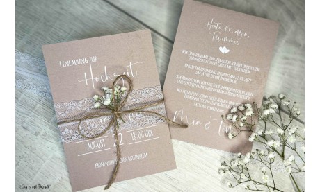 Einladungskarten Hochzeit Kraftpapier rustikal moderne Postkarte