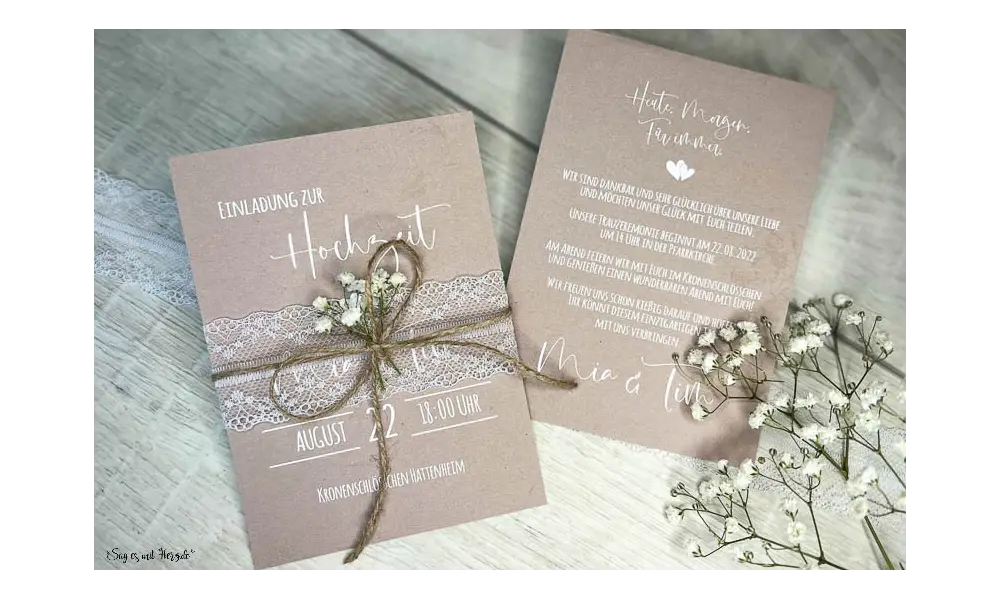 Einladungskarten Hochzeit Kraftpapier rustikal moderne Postkarte