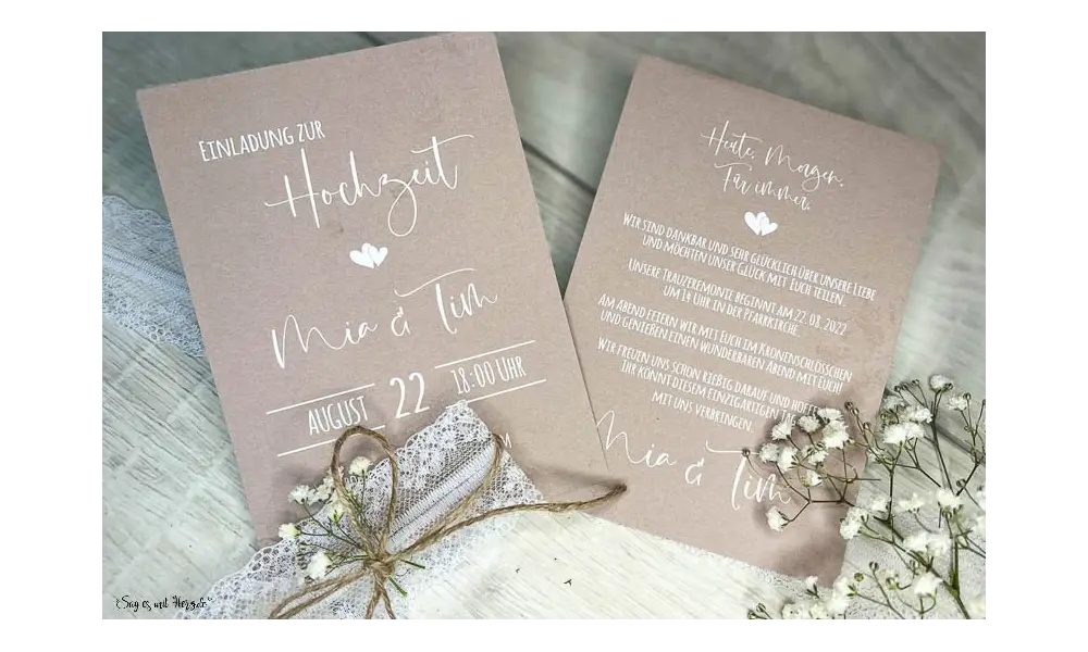 Einladungskarten Hochzeit Kraftpapier rustikal moderne Postkarte