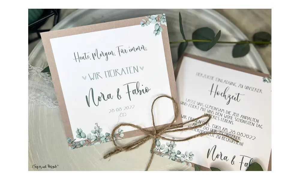 Einladung Hochzeit Kraftpapier quadratisch Boho