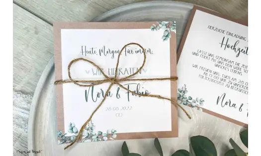 Einladung Hochzeit Kraftpapier quadratisch Boho