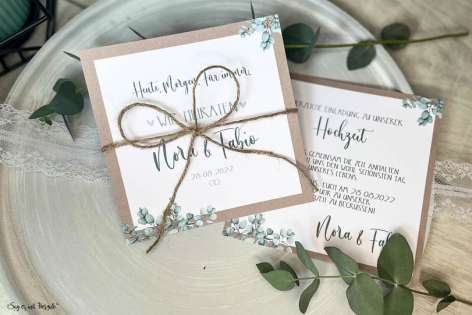 Einladung Hochzeit Kraftpapier quadratisch Boho