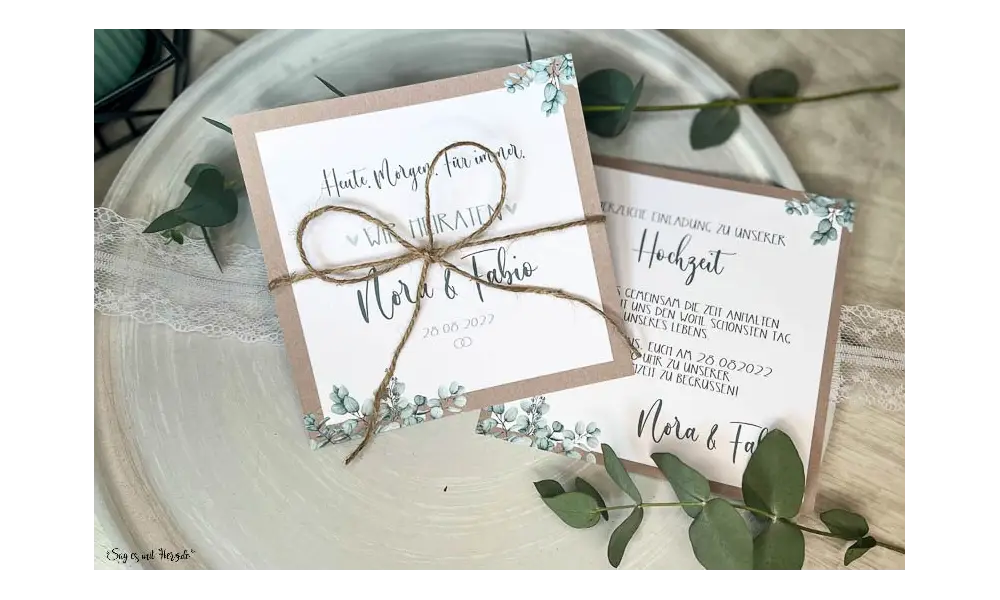 Einladung Hochzeit Kraftpapier quadratisch Boho