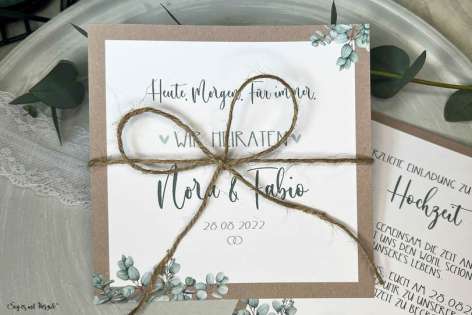 Einladung Hochzeit Kraftpapier quadratisch Boho