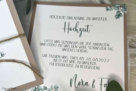 Einladungskarten Hochzeit Boho Eukalyptus quadratisch