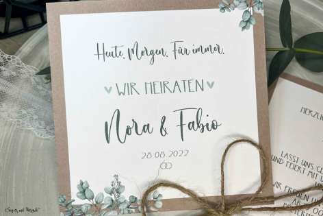 Einladungskarten Hochzeit Boho Eukalyptus quadratisch